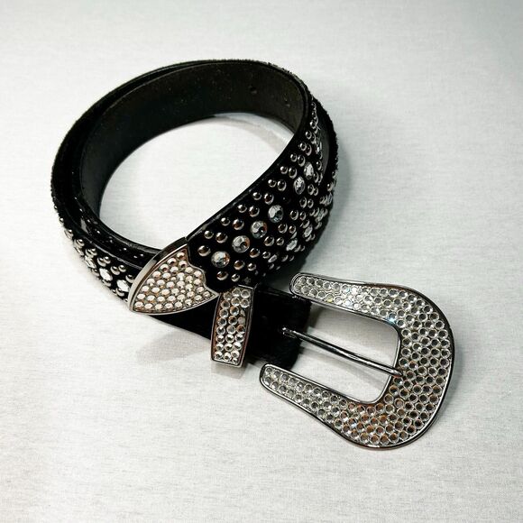 BB Simon Calf-hair Belt Dark Brown with Swarovski Crystals and Silver Studs main image 4